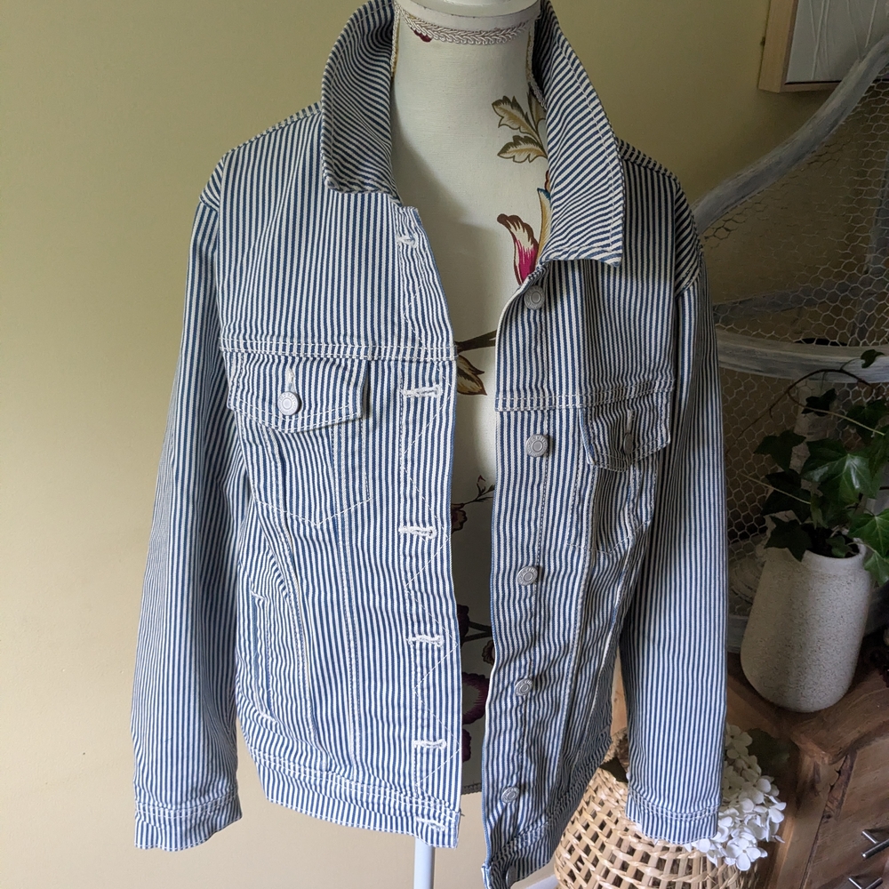 Old Navy Blue and White Striped Jacket